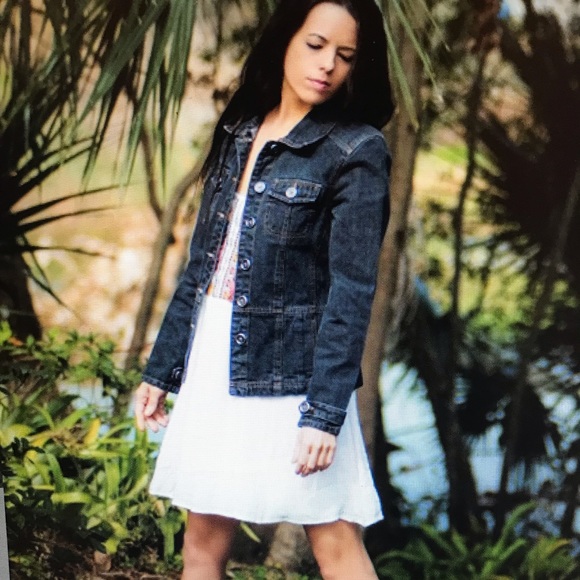 French Cuff Button Down Jean Jacket - Picture 2 of 7